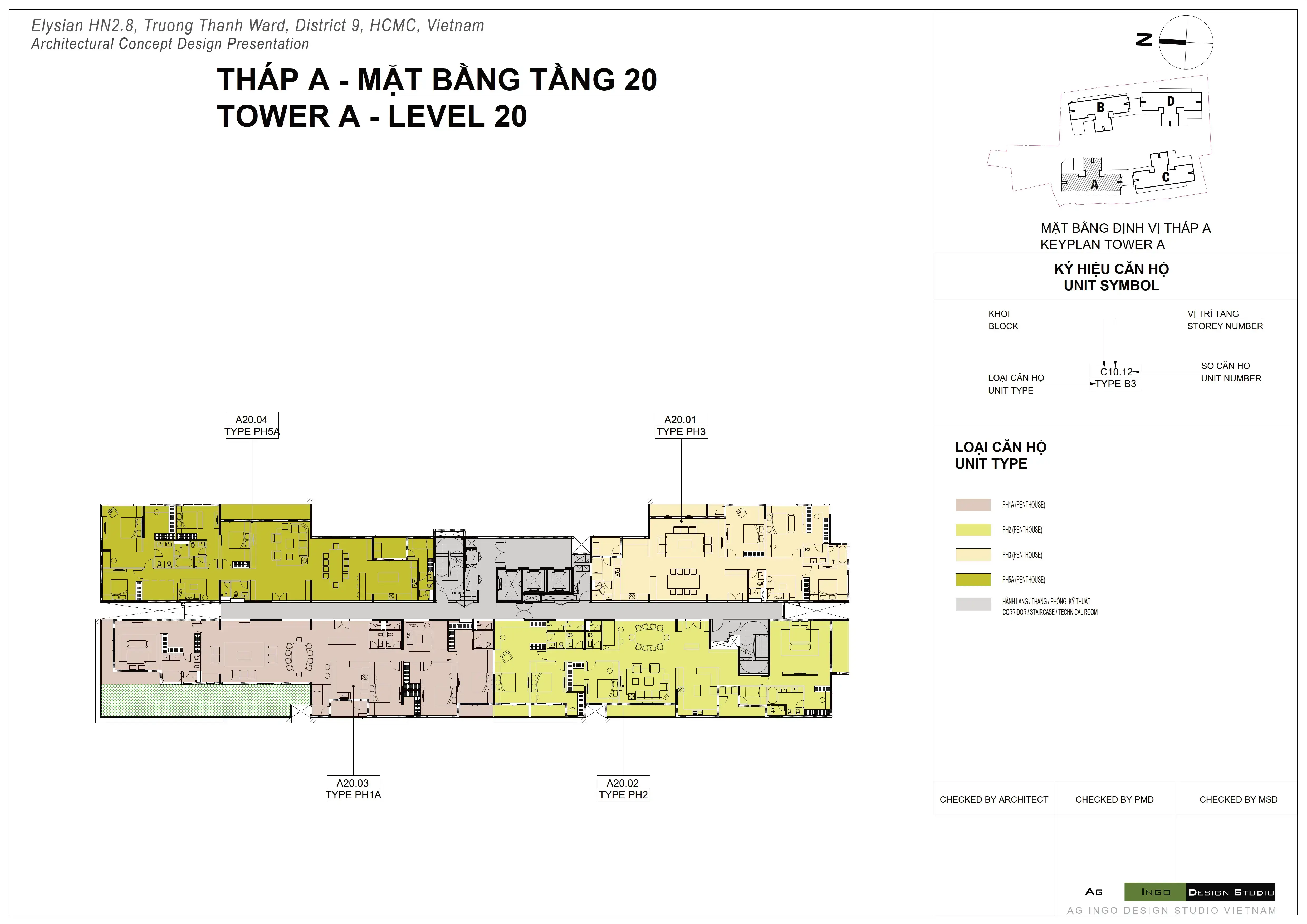 Mặt bằng Penthouse tầng 20 Tháp A Elysian