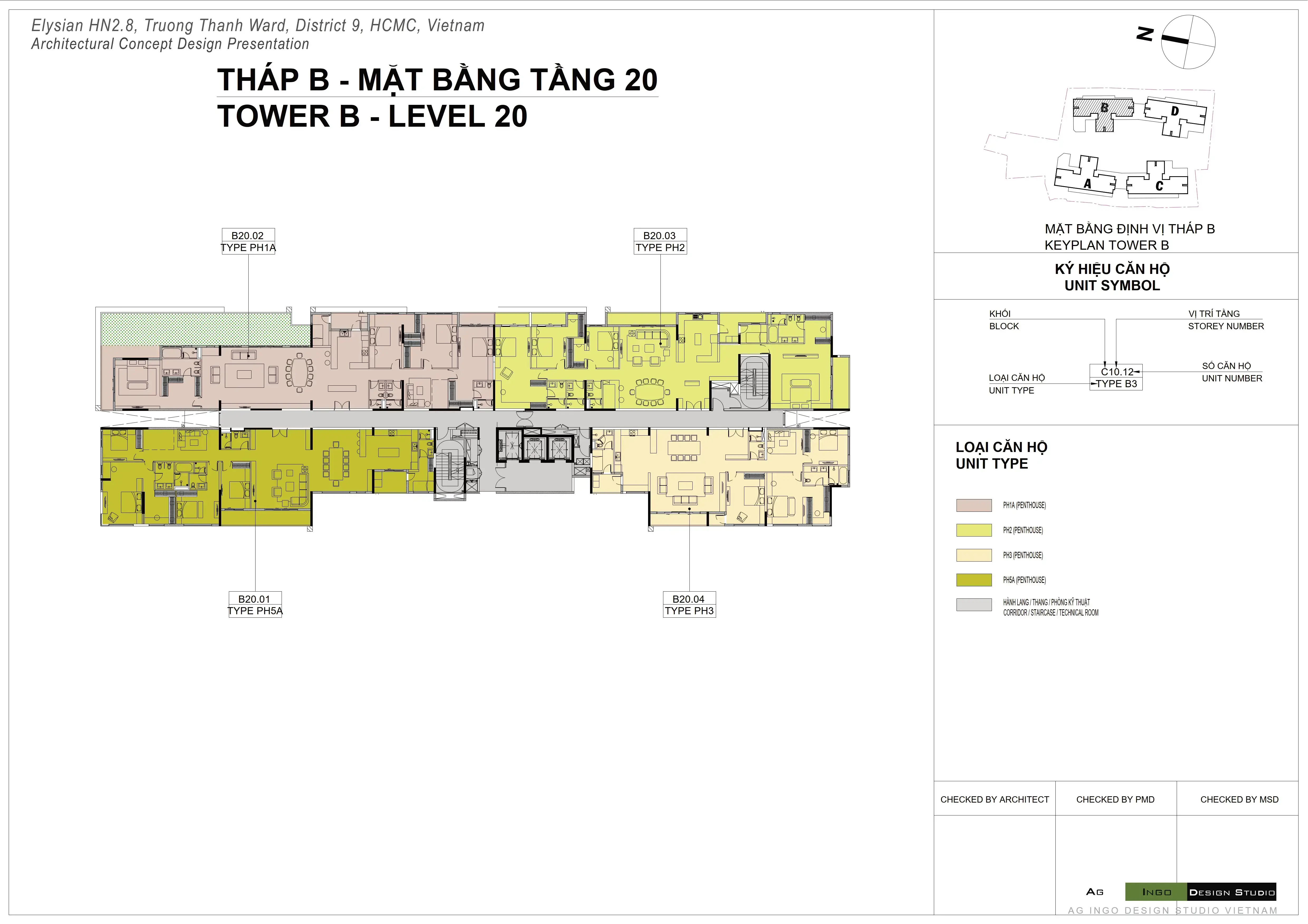 Mặt bằng Penthouse tầng 20 Tháp B Elysian