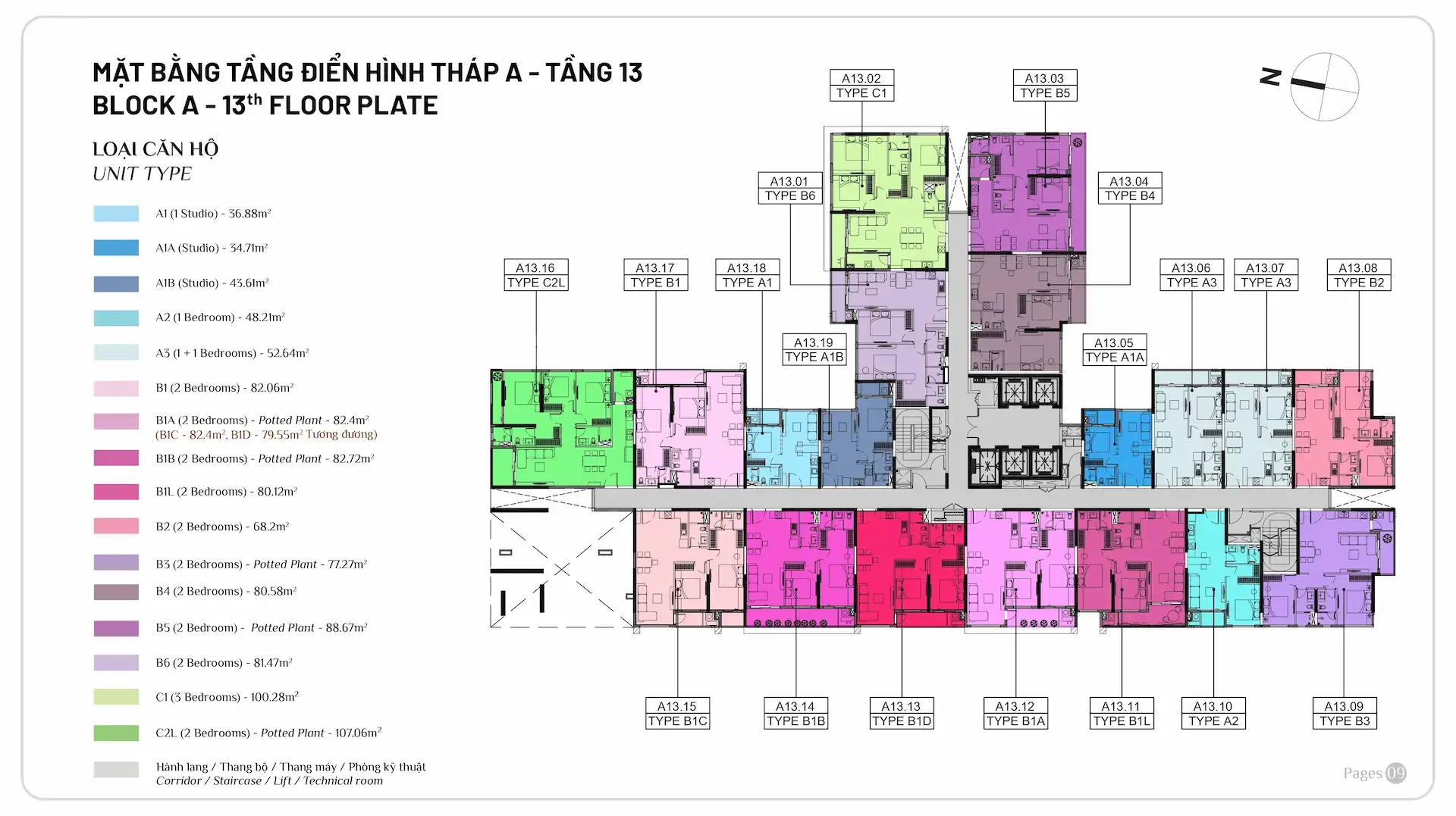Mặt bằng tầng 13 Tháp A Elysian