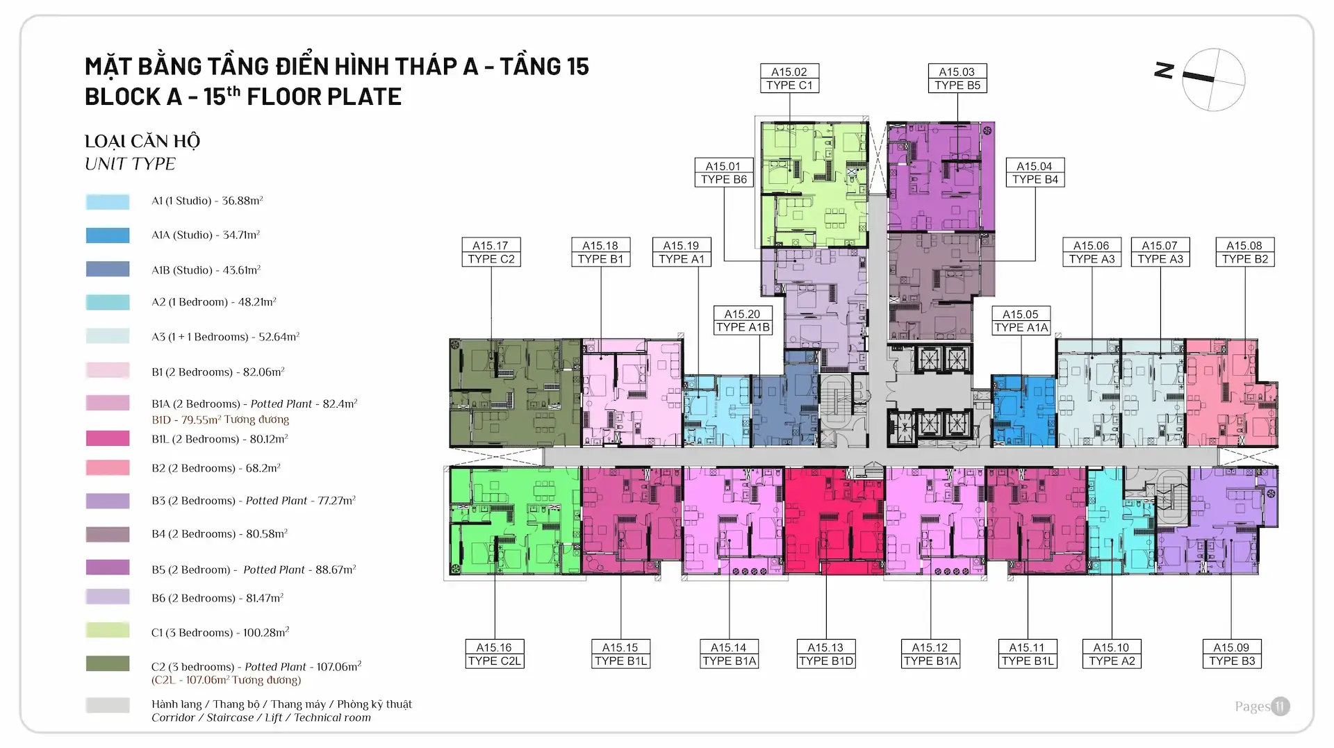 Mặt bằng tầng 15 Tháp A Elysian
