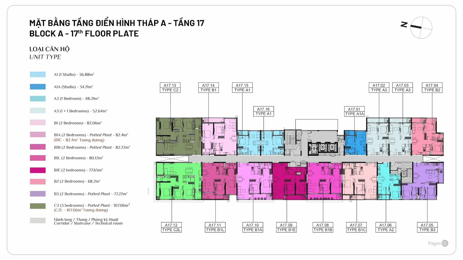 Mặt bằng tầng 17 Tháp A Elysian