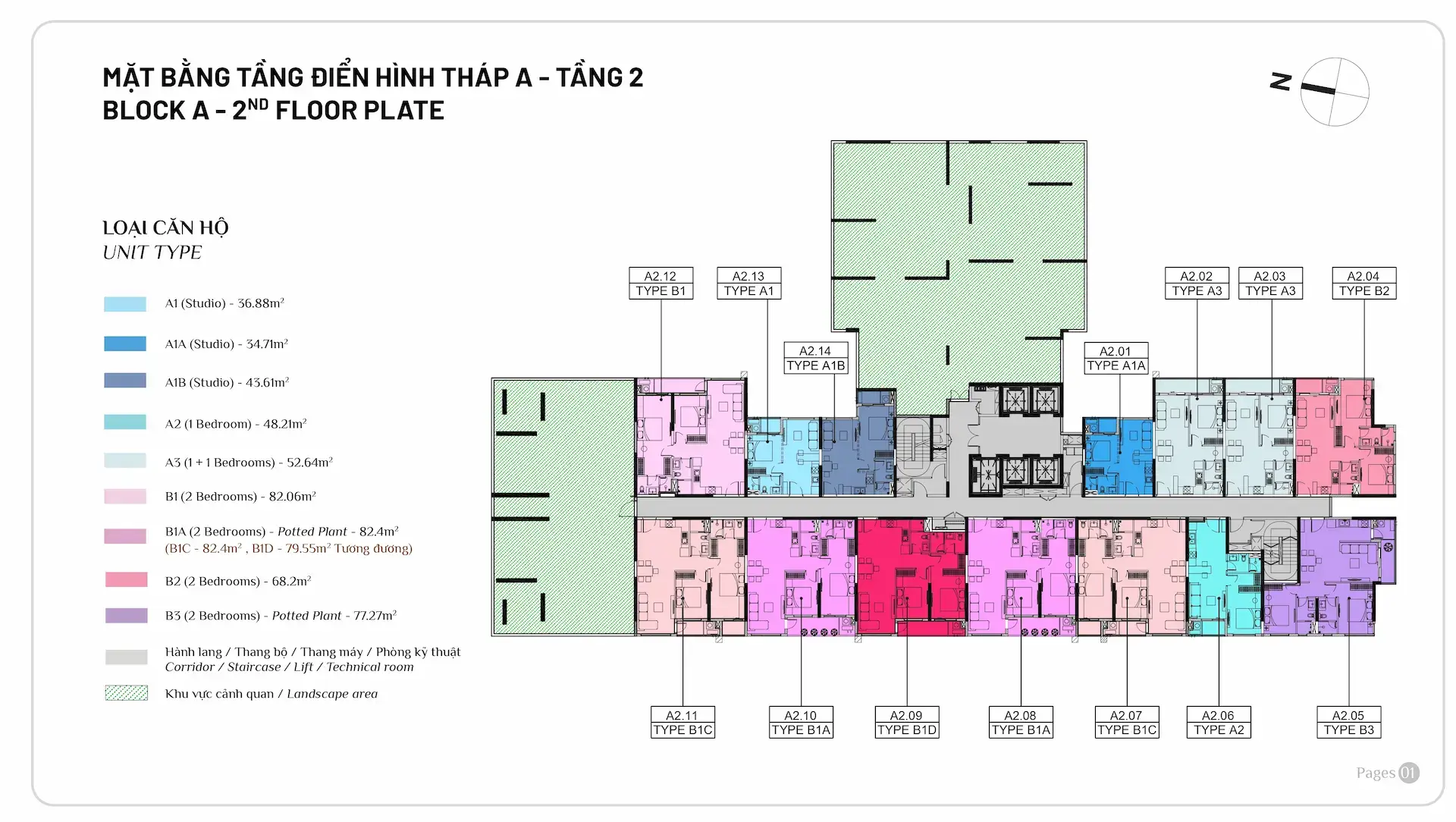 Mặt bằng tầng 2 Tháp A Elysian