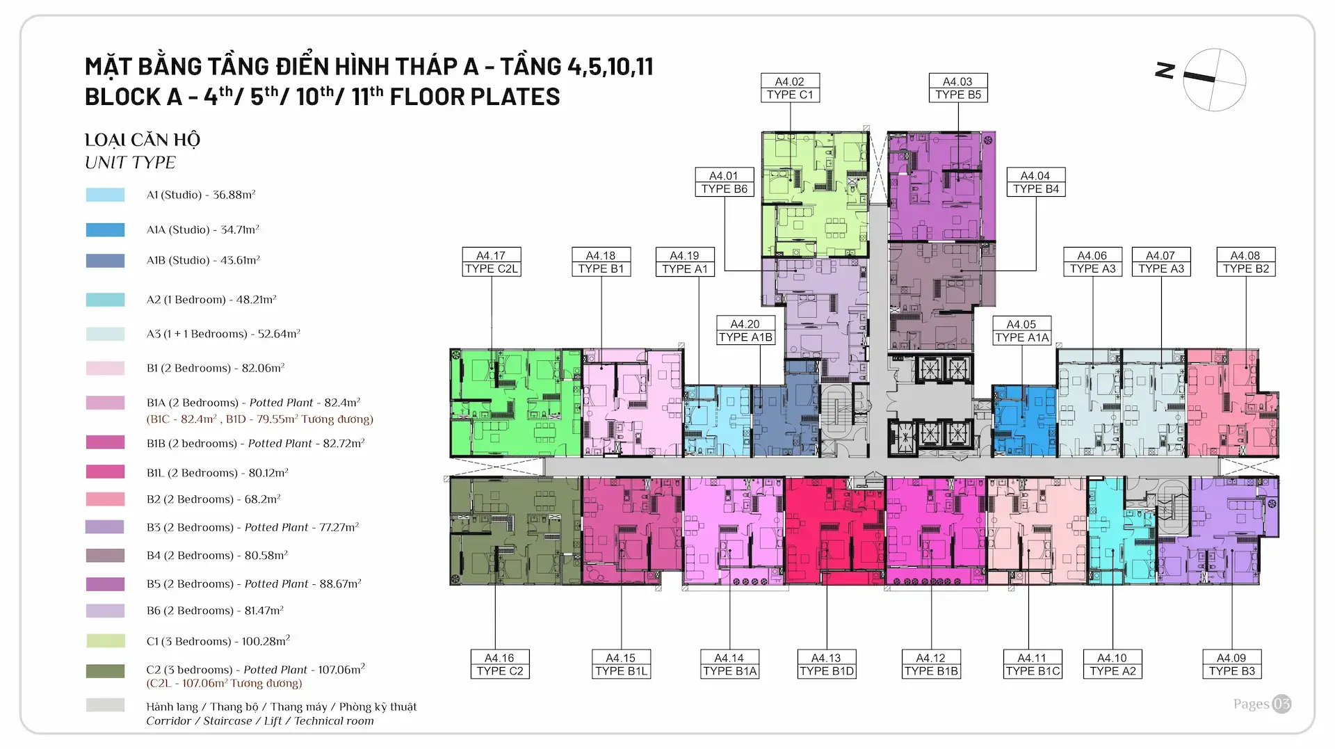 Mặt bằng tầng 4, 5, 10, 11 Tháp A Elysian