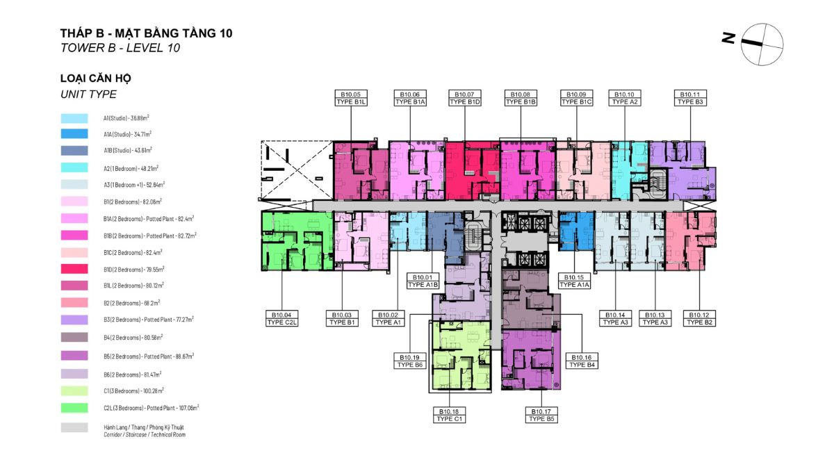 Mặt bằng tầng 10 Tháp B Elysian
