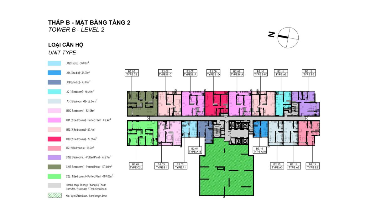 Mặt bằng tầng 2 Tháp B Elysian