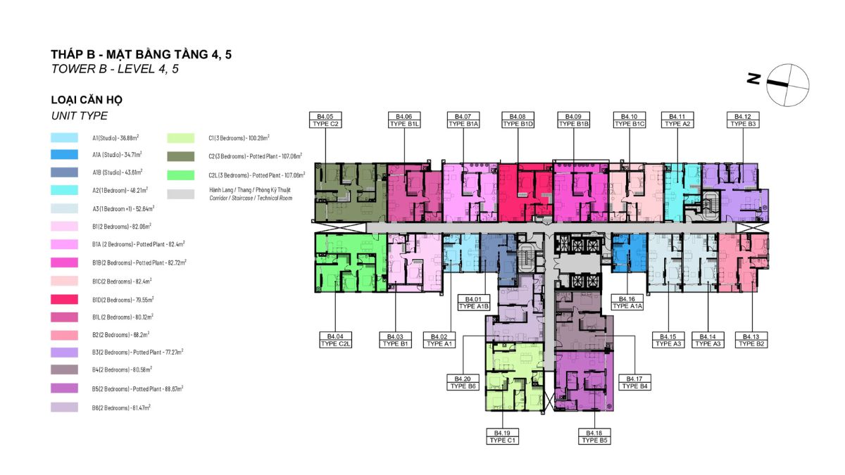 Mặt bằng tầng 4, 5 Tháp B Elysian