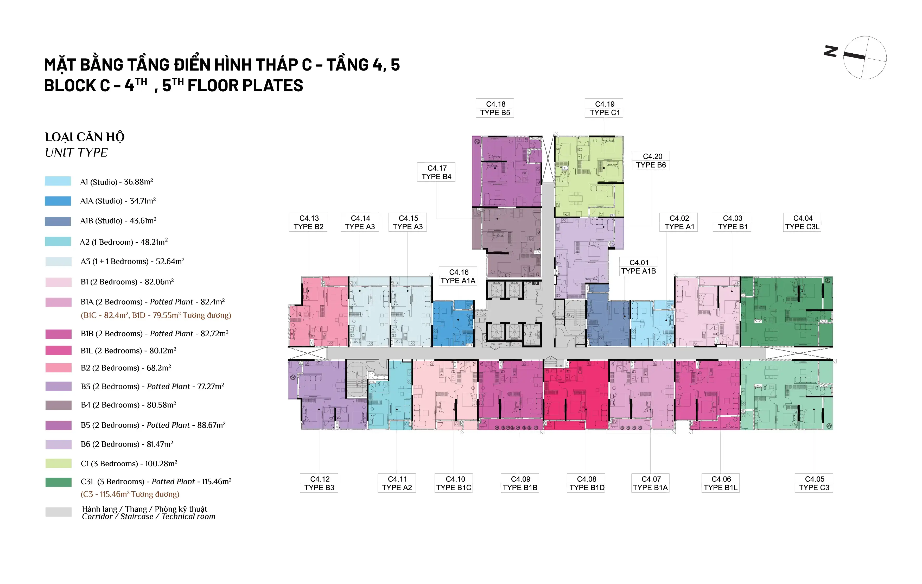 Mặt bằng tầng 4, 5 Tháp C Elysian