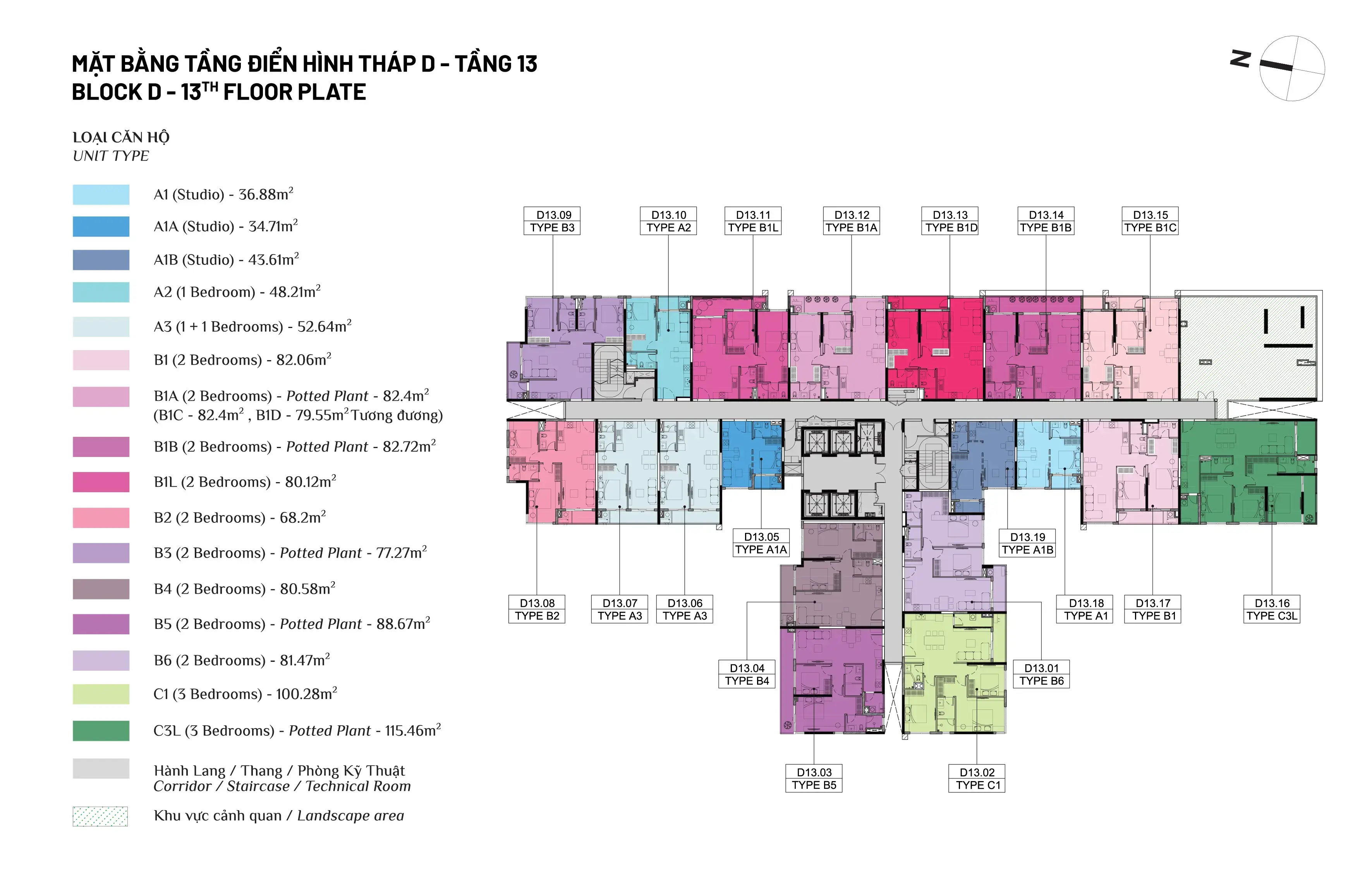 Mặt bằng tầng 13 Tháp D Elysian