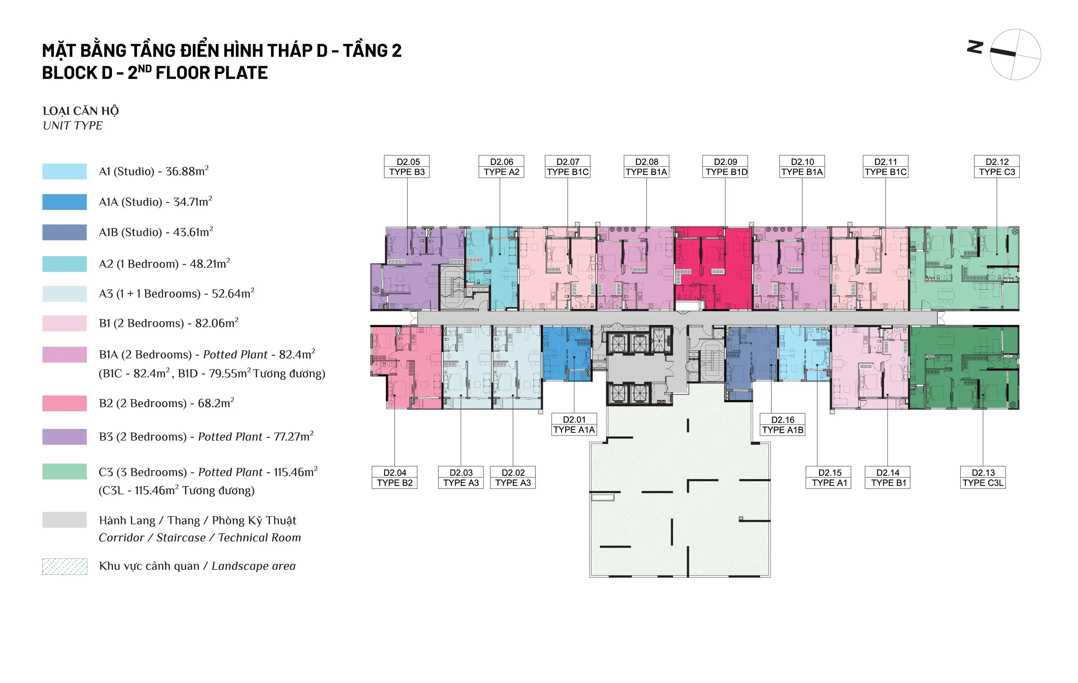 Mặt bằng tầng 2 Tháp D Elysian