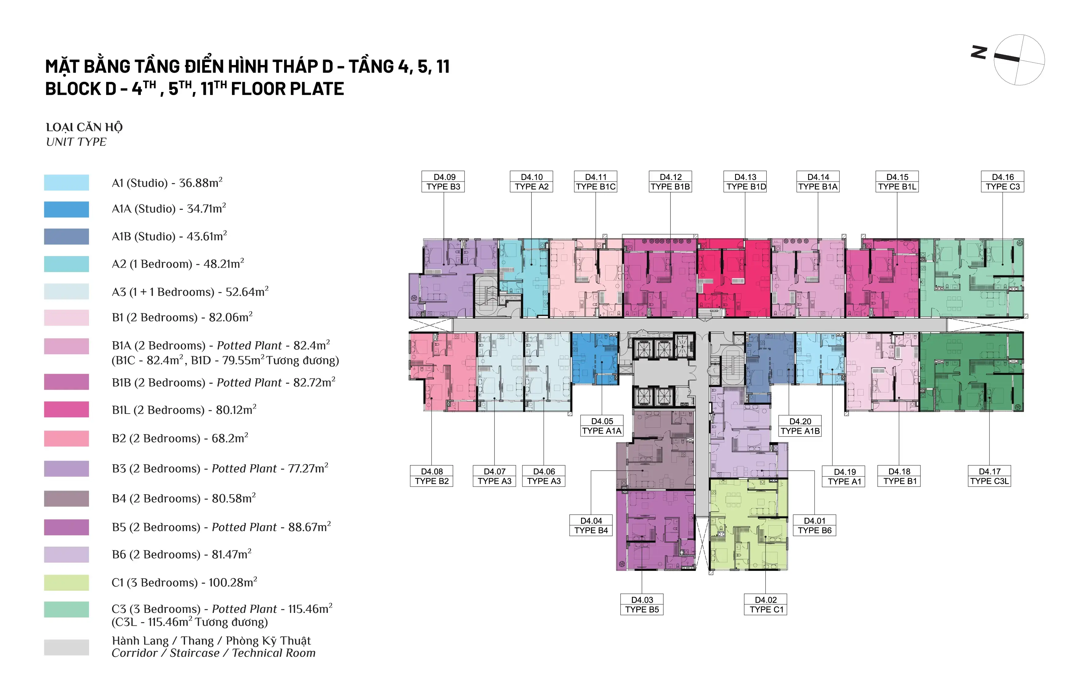 Mặt bằng tầng 4, 5, 11 Tháp D Elysian