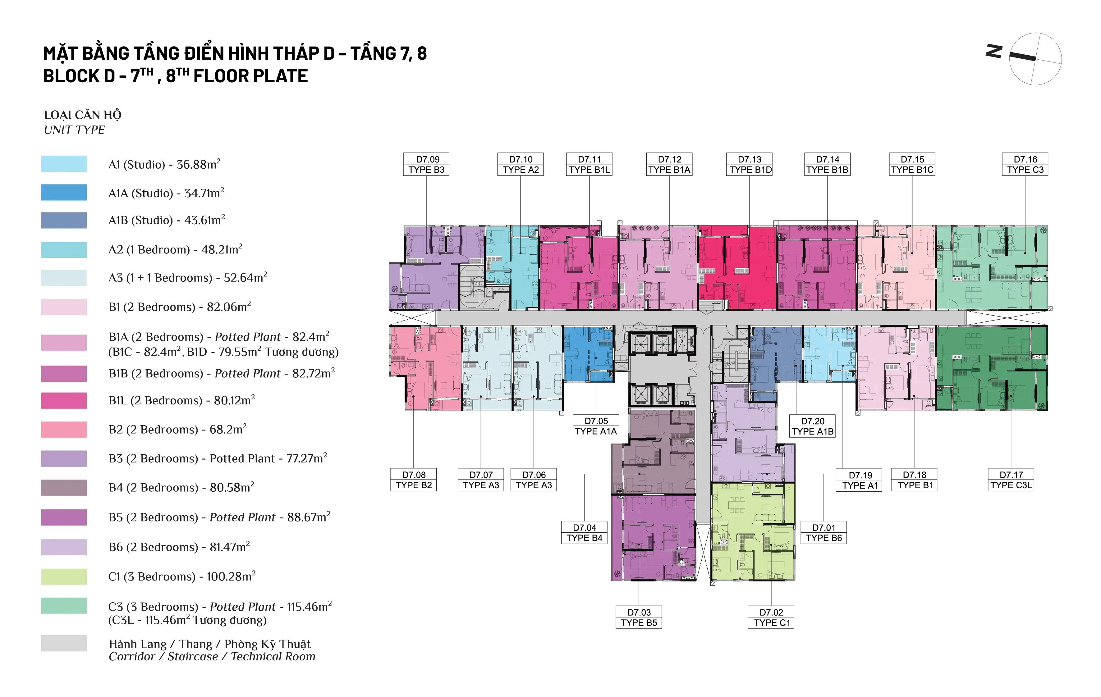 Mặt bằng tầng 7, 8 Tháp D Elysian